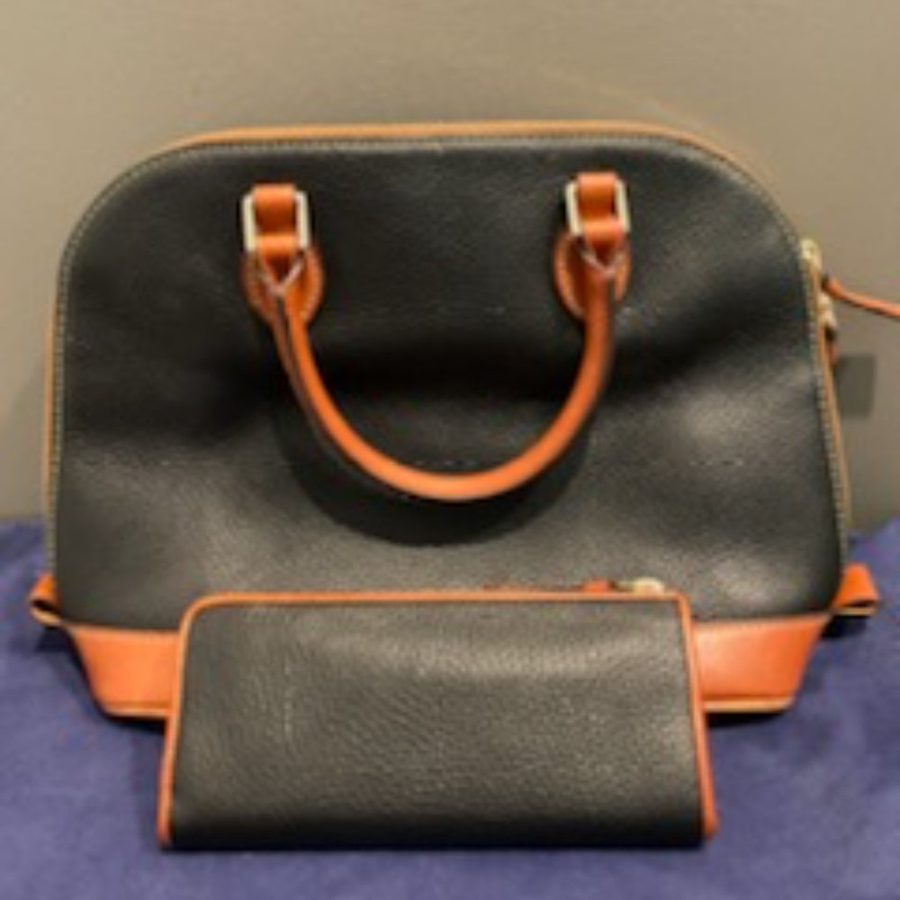 Dooney and Bourke Black and Tan Leather Purse with matching Wallet - Picture 3 of 4